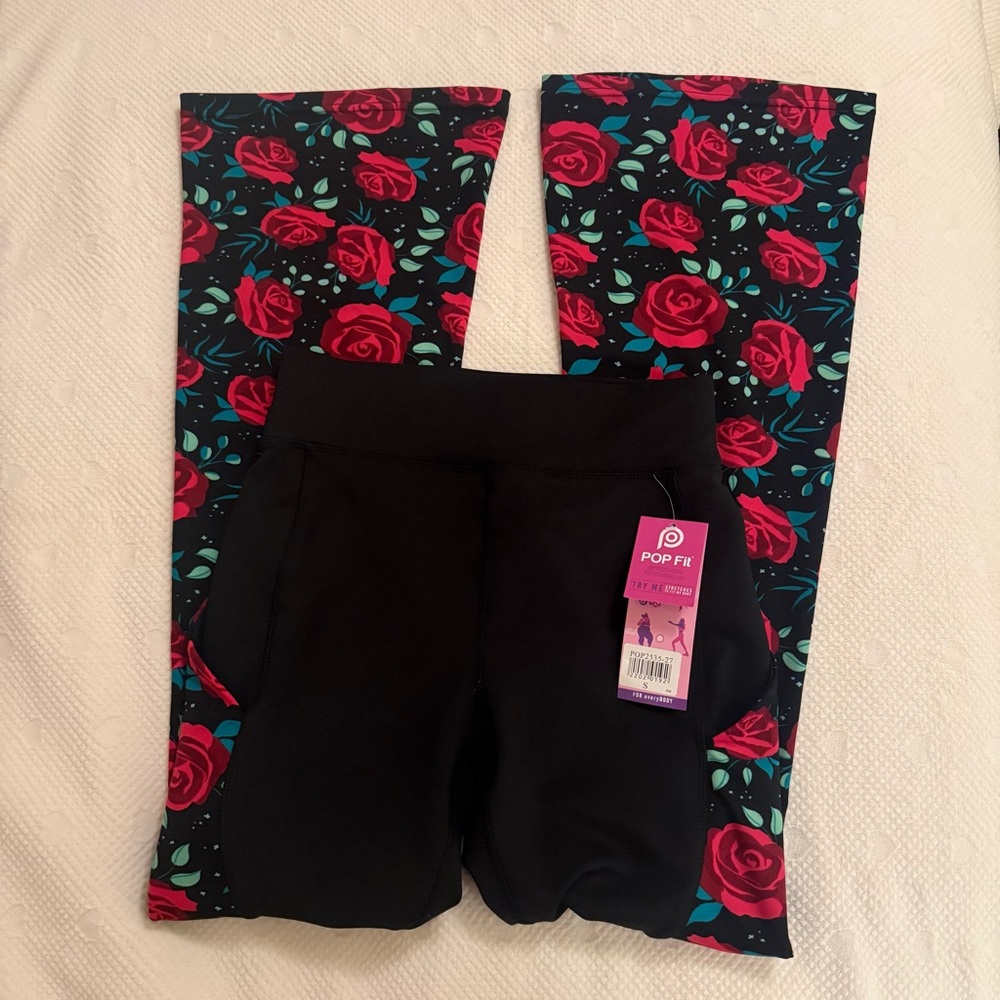 POP Fit Women’s Leggings - Black and Red Floral